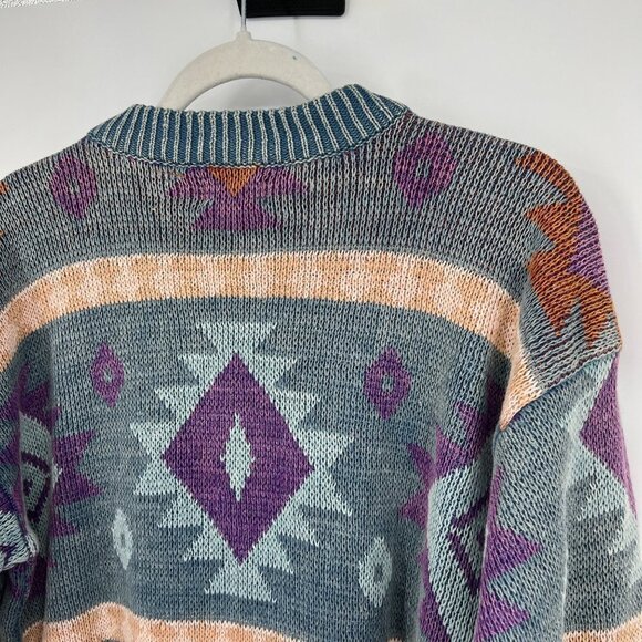 Vintage Kiya 80s 90s sweater grandpa aztec tribal geometrical print men's size m - Picture 9 of 12